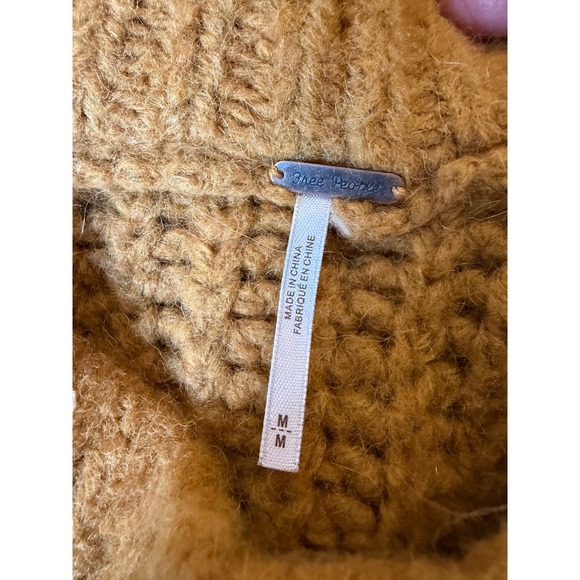 Free People Alpine Mustard Yellow Fair Isle Wool Alpaca Blend Cropped Pullover M - Picture 4 of 5